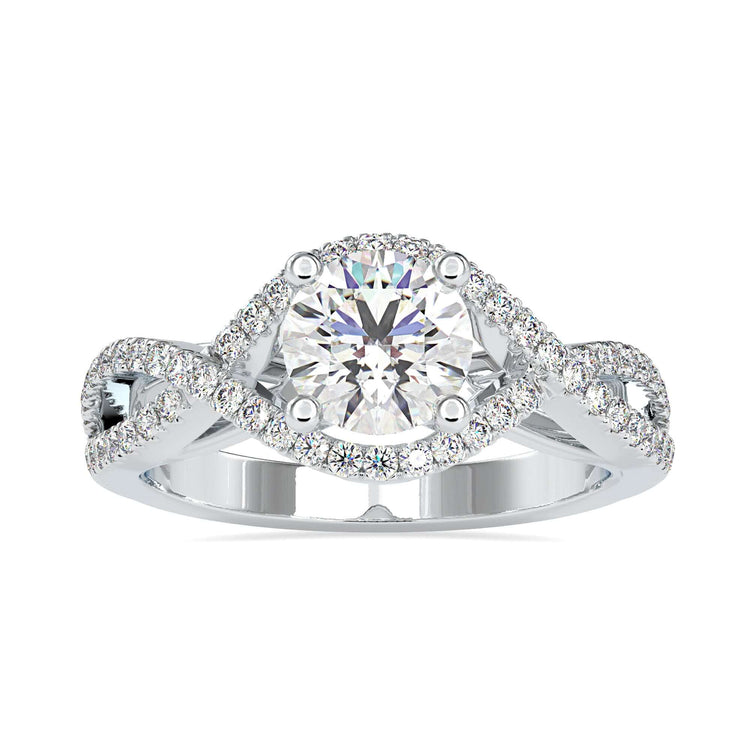 White gold diamond ring shaped with a smooth finish.
