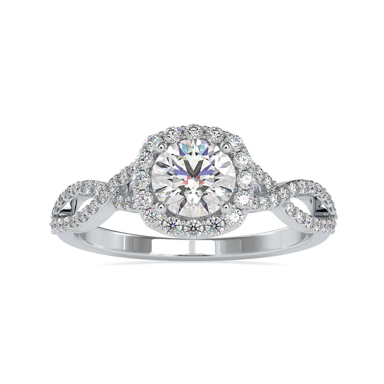 Diamondrensu UK engagement ring with twisted shank and round centre.
