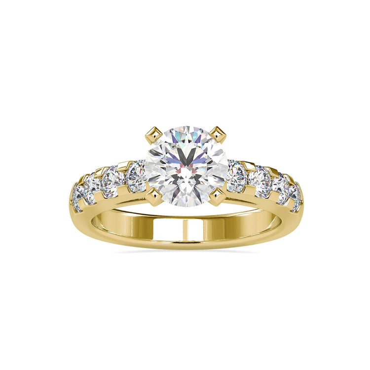 Simple diamond ring with round cut and custom design.
