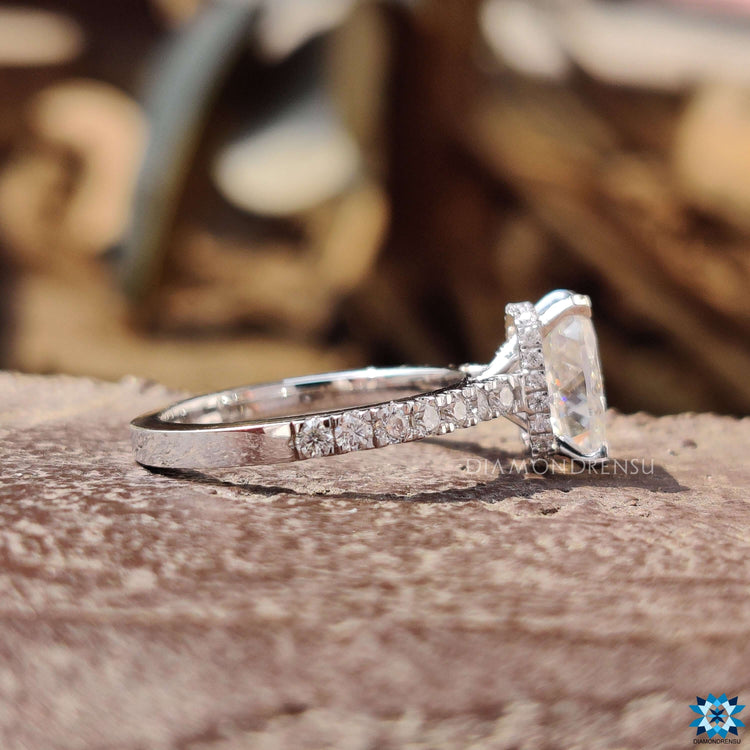 Hidden halo moissanite ring in white gold.
