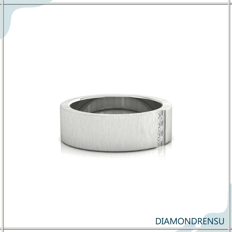 White gold lab grown diamond men band with brushed finish.
