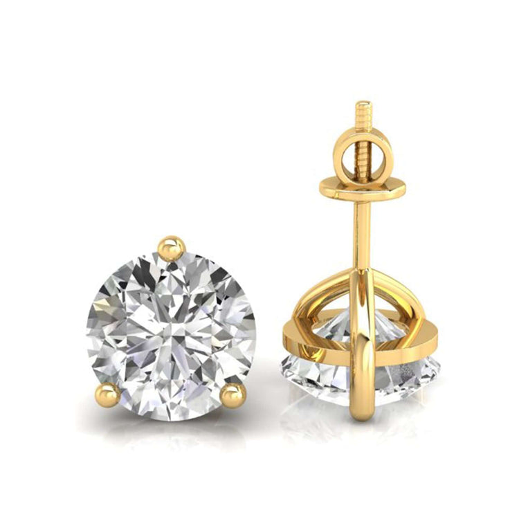 Round diamond earrings in 3 prong setting with white gold.

