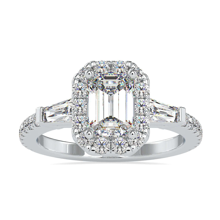 Buy engagement ring with elegant halo and pave band.
