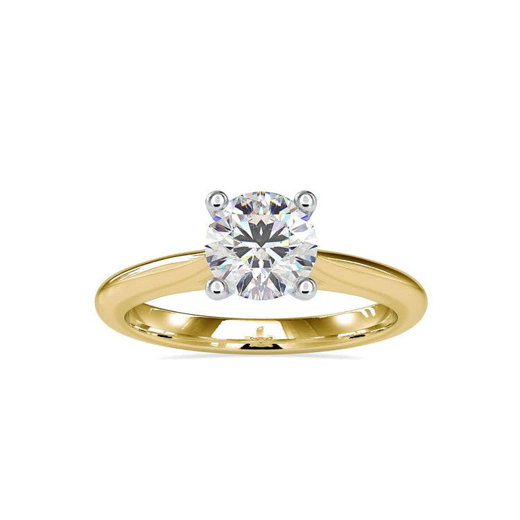 Designer ring with round prong setting and clean shank.
