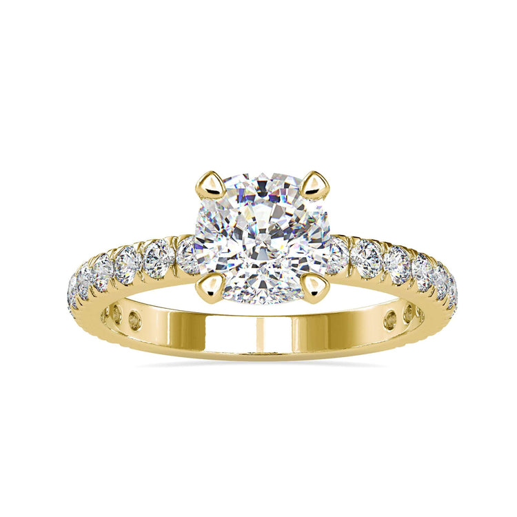Designer ring with cushion cut lab grown diamond.
