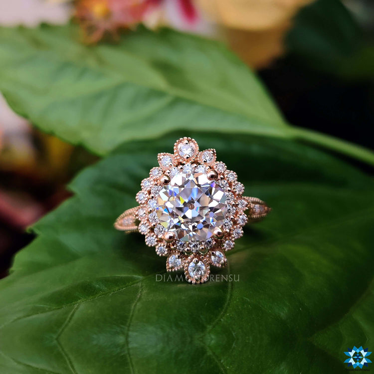 Antique vintage ring featuring old European cut stone.
