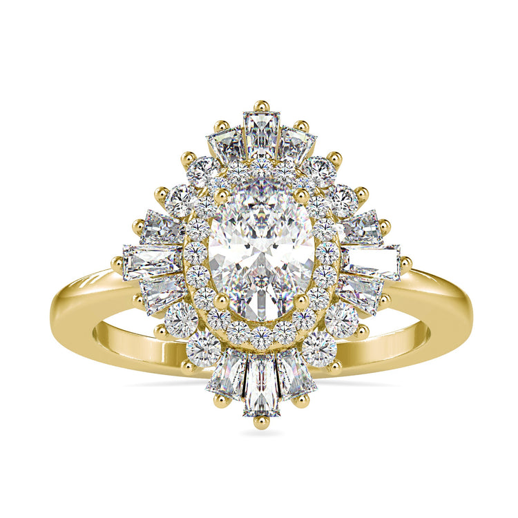 Halo tapered baguette diamond ring in UK style.
