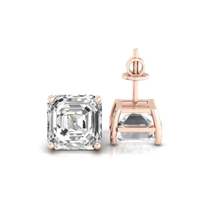Diamond stud earrings in asscher cut style.
