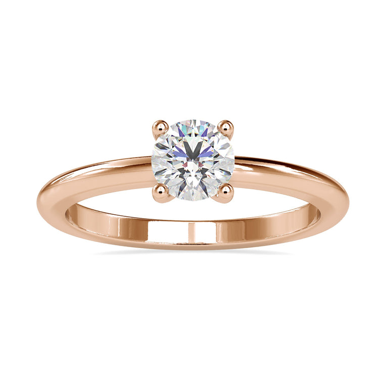 Lab grown diamond ring with round cut solitaire in rose gold.
