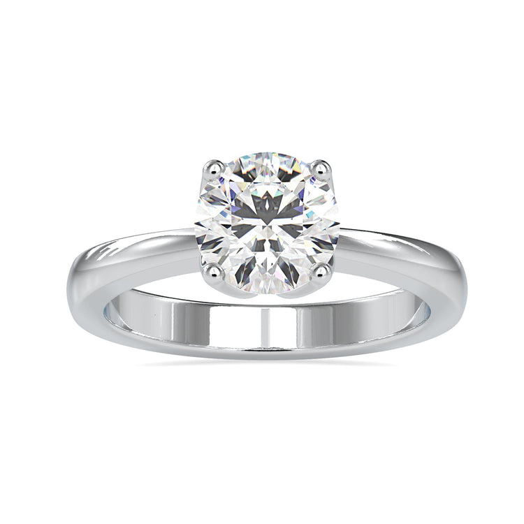 Diamond tulip ring with round centre in white gold.
