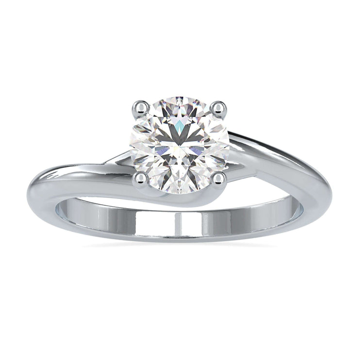 Lab grown solitaire diamond ring in white gold with round prong setting.
