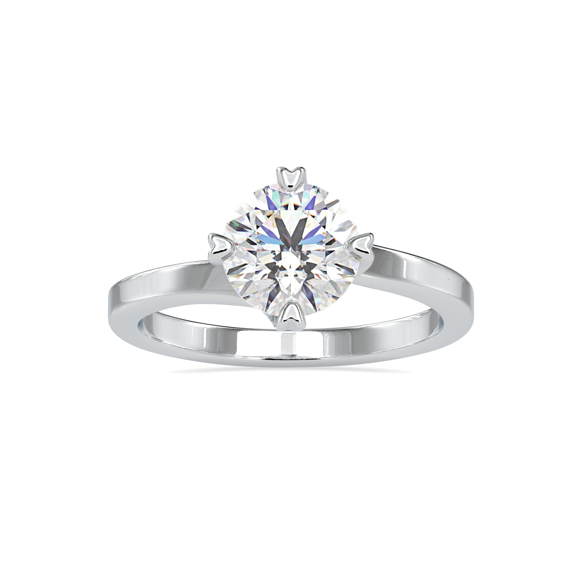 1 carat round diamond ring with a beautiful heart prong engagement ring setting.
