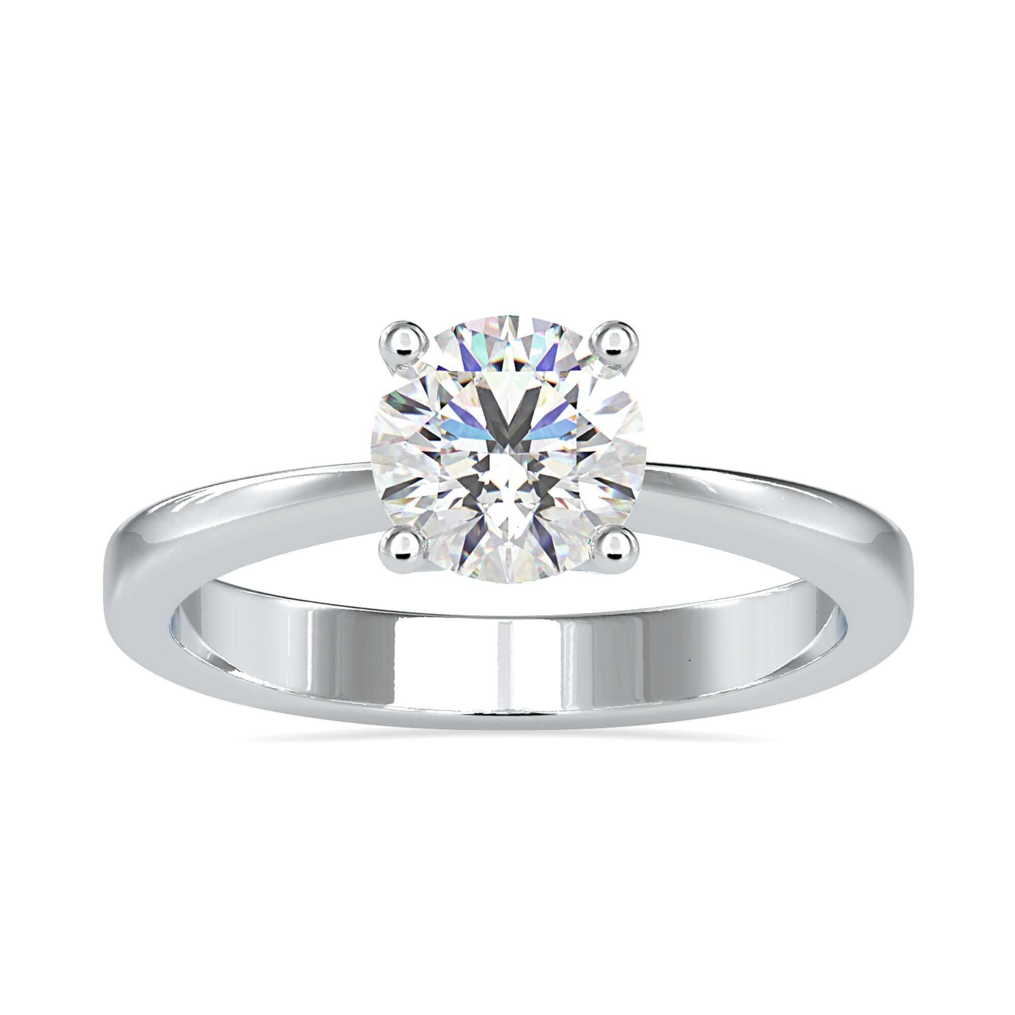 Diamond solitaire ring round with a tapered shank for a unique touch.