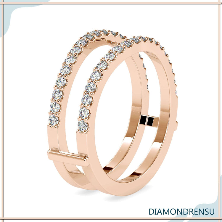 Classic enhancer band with flush curve and prong set stones.
