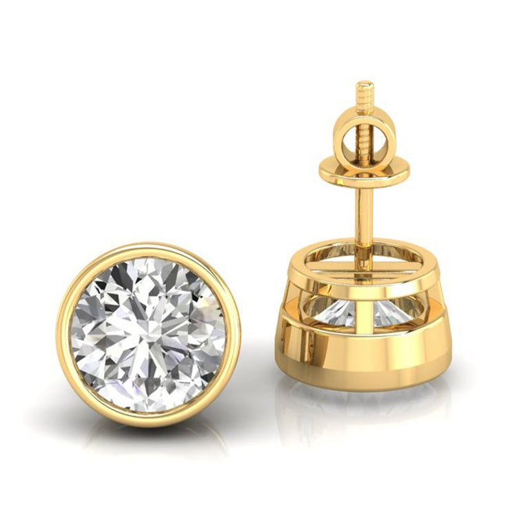 Round diamond stud earrings in bezel setting with white gold.
