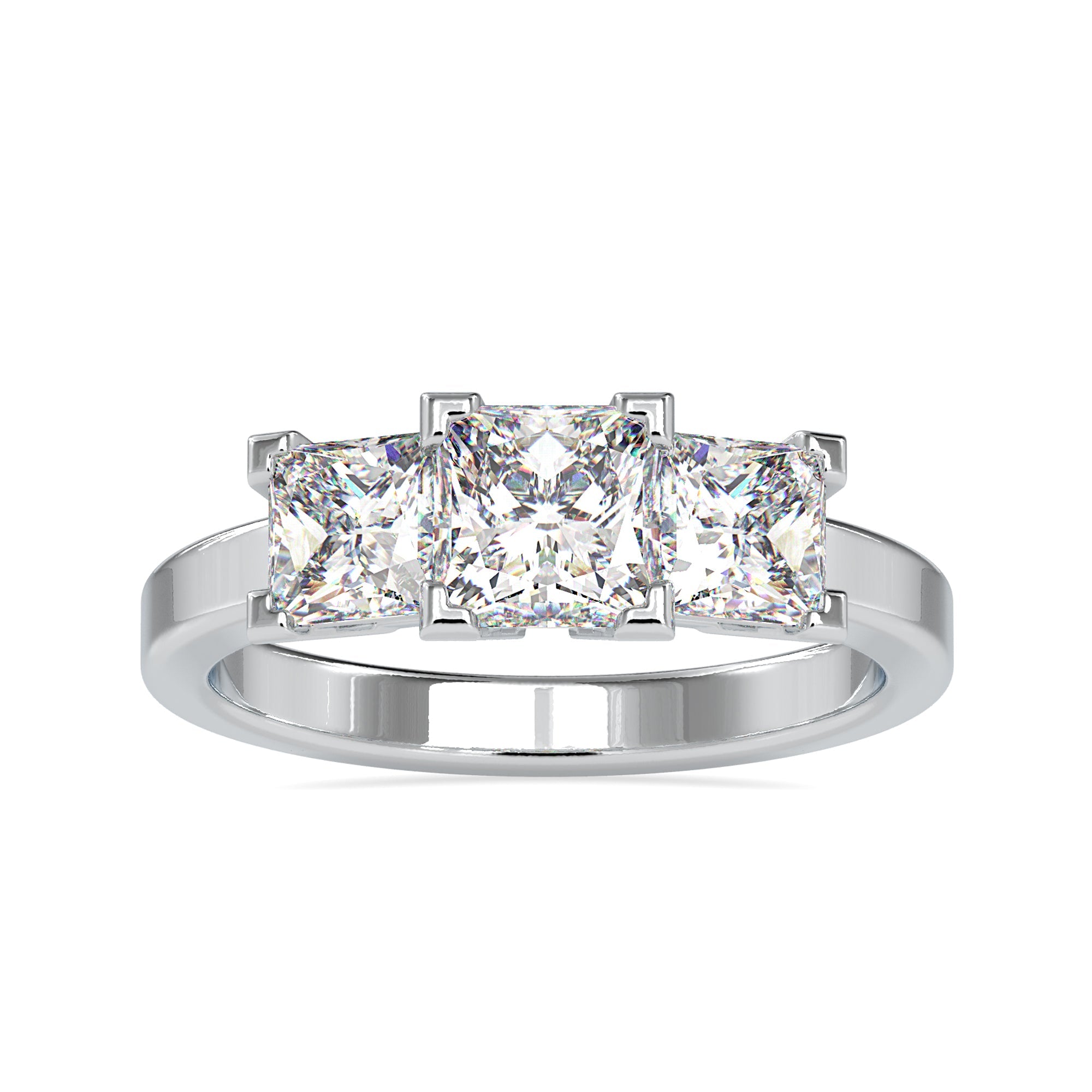 Classic 2.89 DEW Princess Moissanite Three Stones Engagement Ring