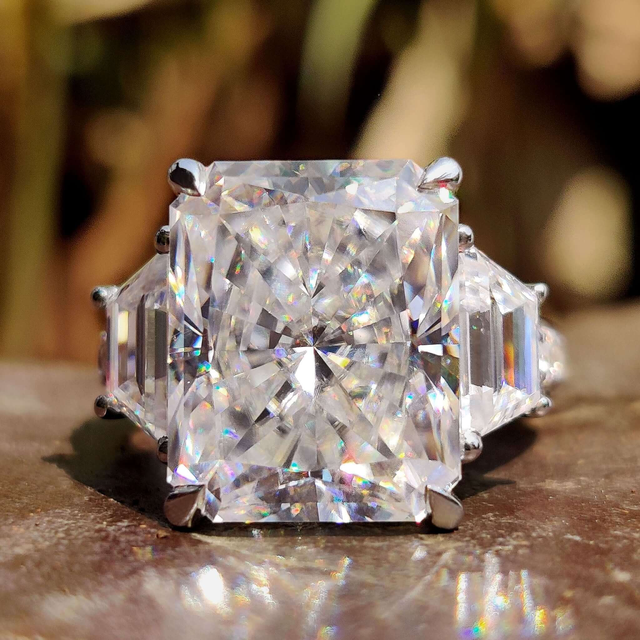 three stone moissanite ring