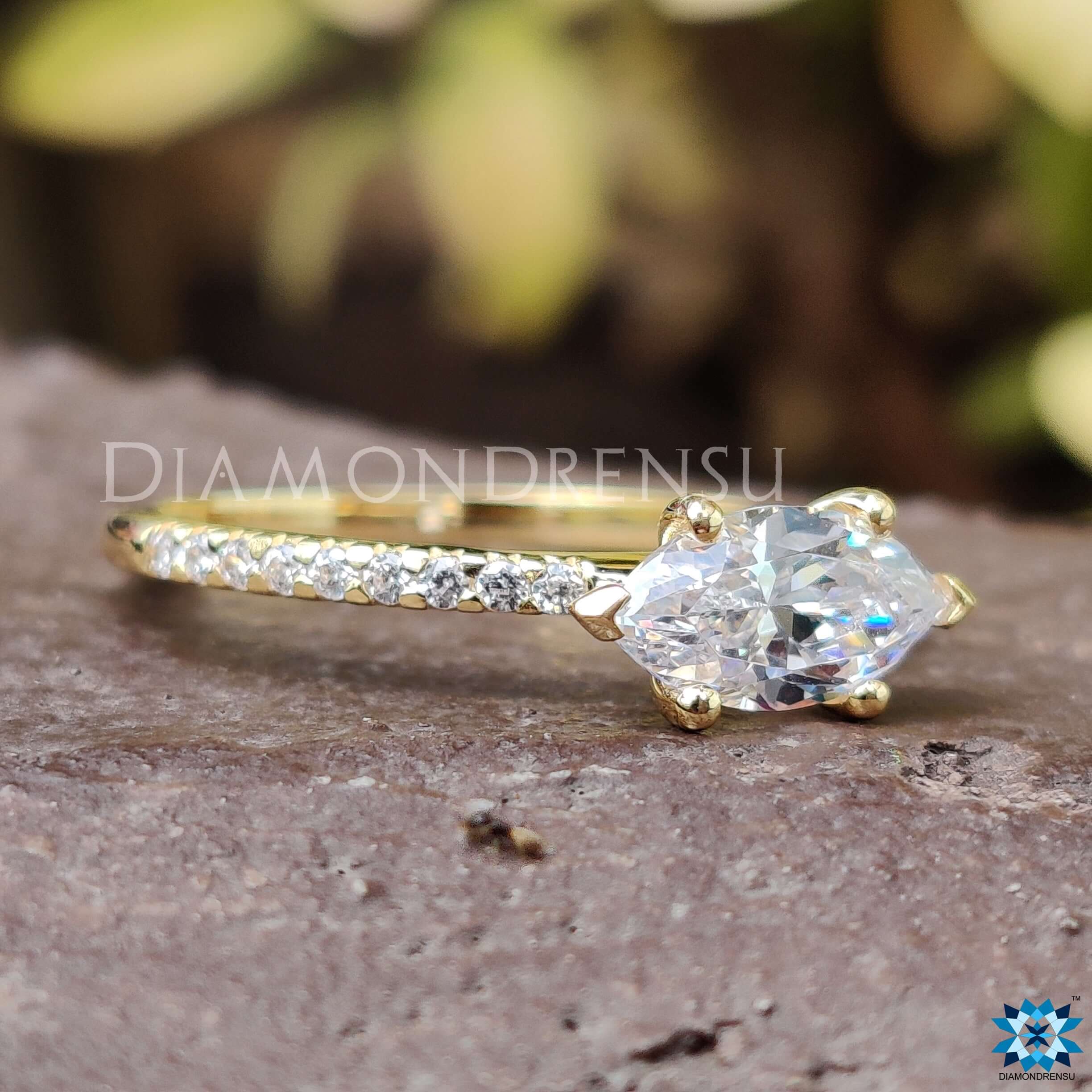 East West marquise moissanite ring designed for a unique style.