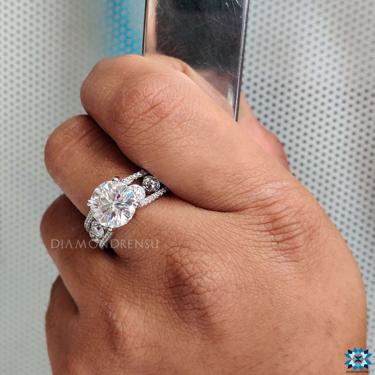 Vintage-inspired moissanite ring with euro shank design.
