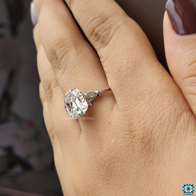 Handmade jewelry with vintage cushion moissanite stone.
