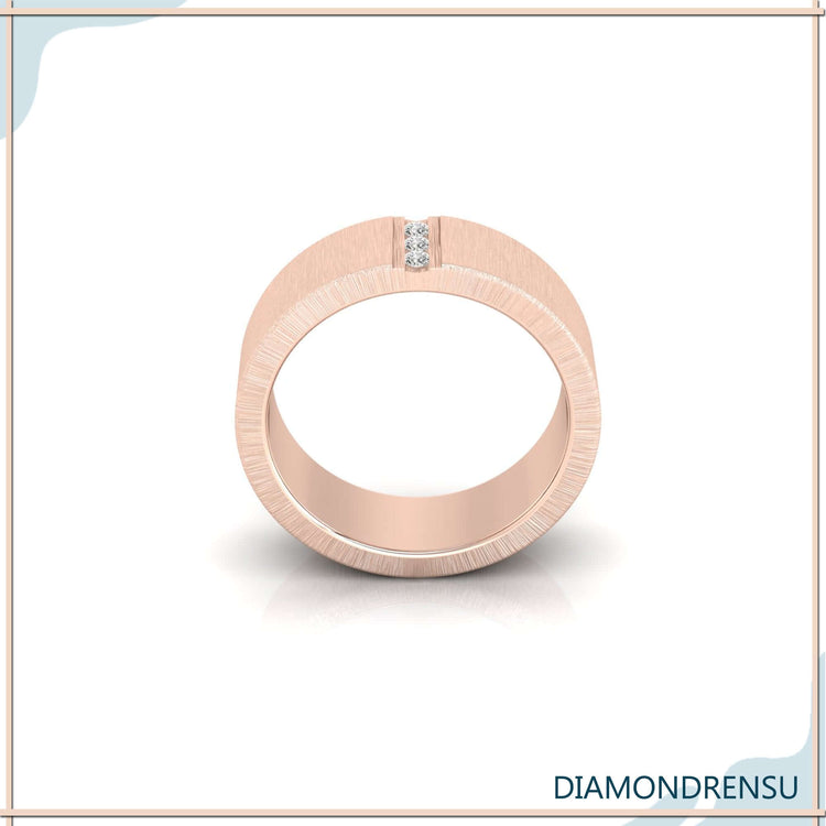 Mens wedding band ring with three stone diamond wedding band design.
