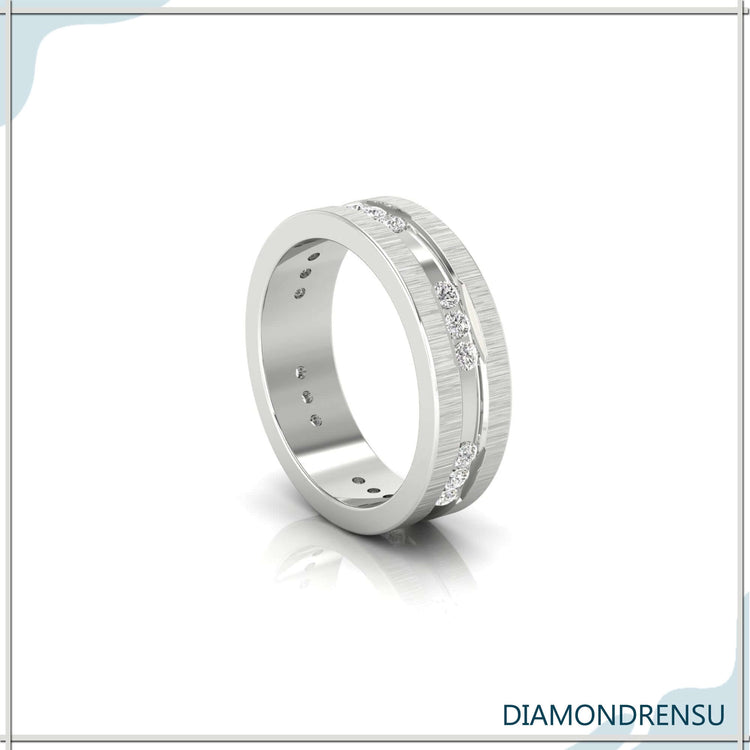 Diamondrensu UK wedding band in rose gold with channel set style.
