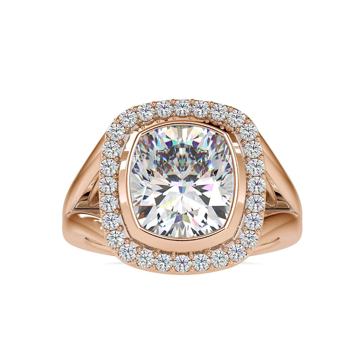 UK engagement ring with cushion cut lab diamond centre.
