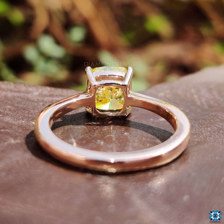 Handmade cushion cut ring in rose gold.
