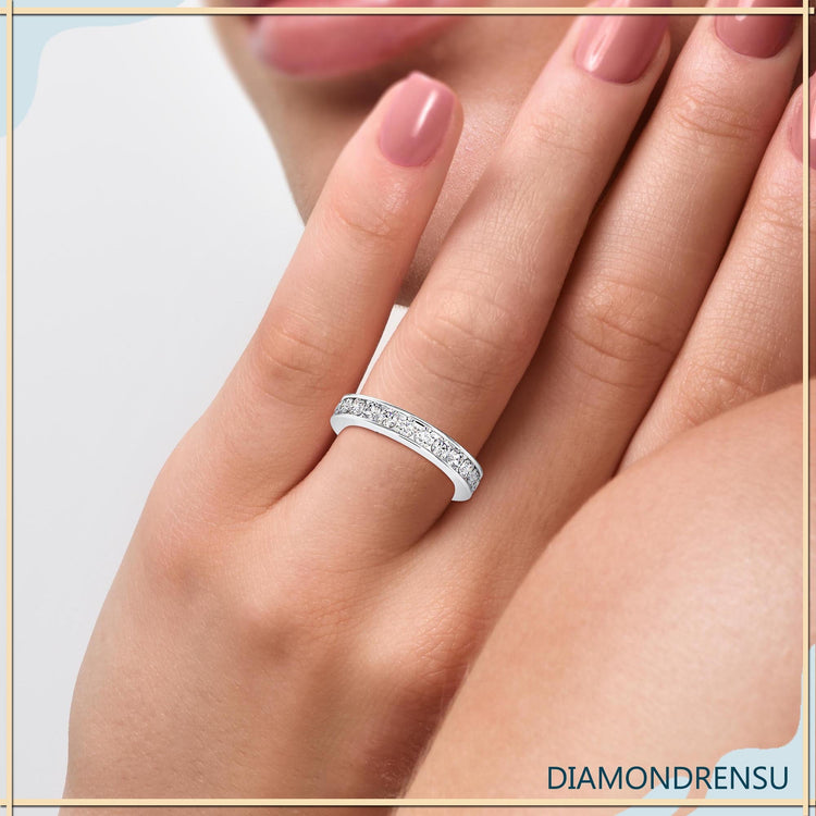 Buy channel set eternity wedding band in white gold.

