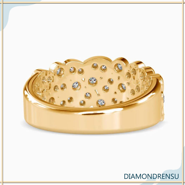 Rose gold diamond band made in a half eternity design.
