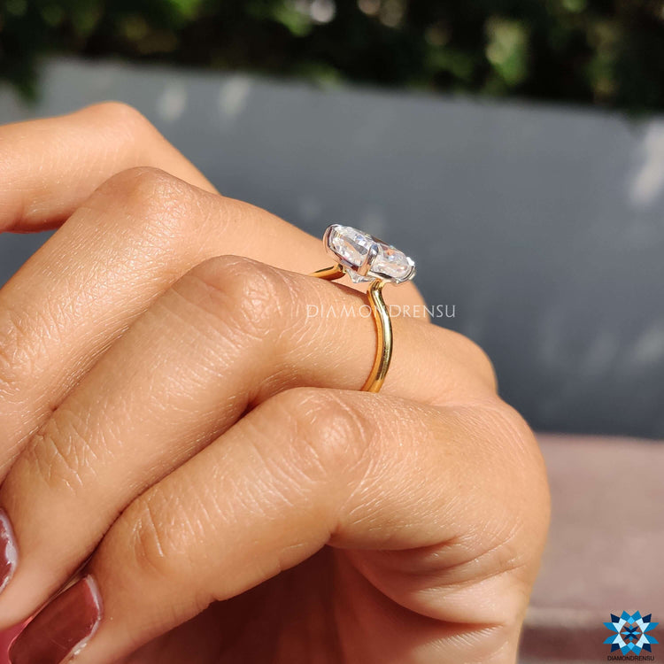 Handmade jewelry featuring claw prong moissanite ring.
