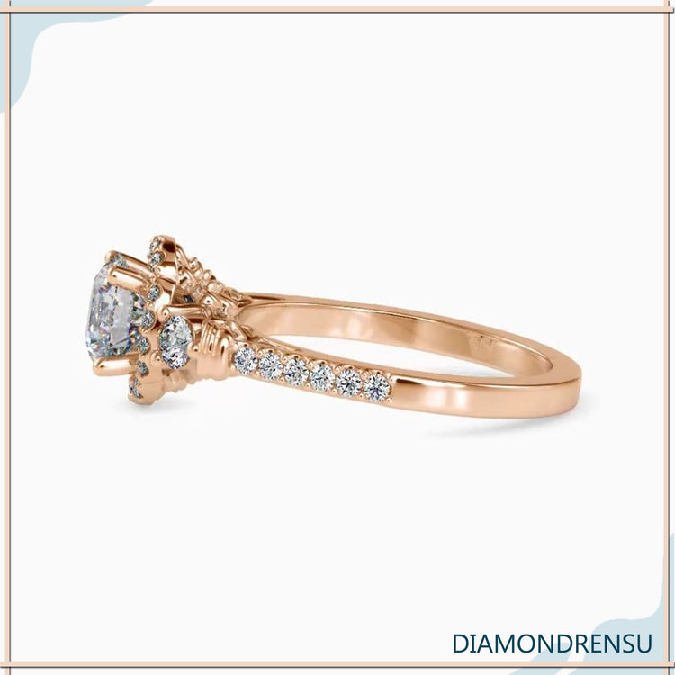 IGI certified floral ring with round cut diamond centre.
