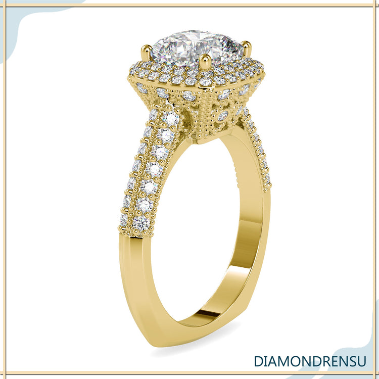 Knife edge shank ring with custom double pave rows.
